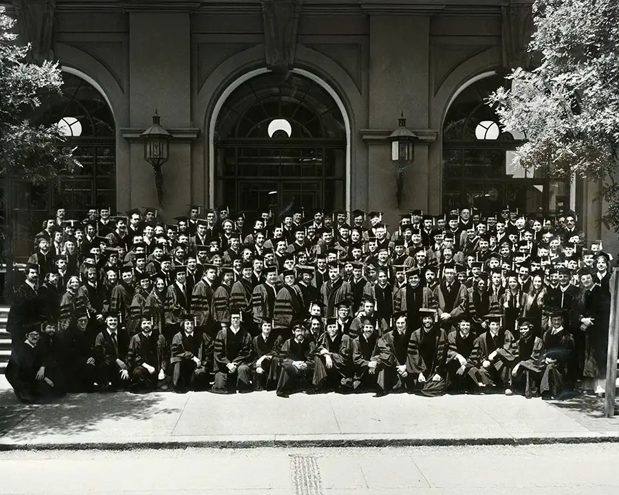 Black and white photo of PCOM's class of 1976