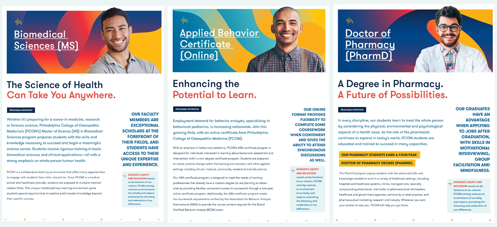 Program information sheets used by the Office of Admissions