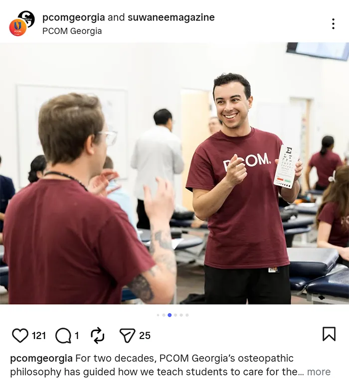 Screenshot of a social media post on PCOM Georgia's Instagram account