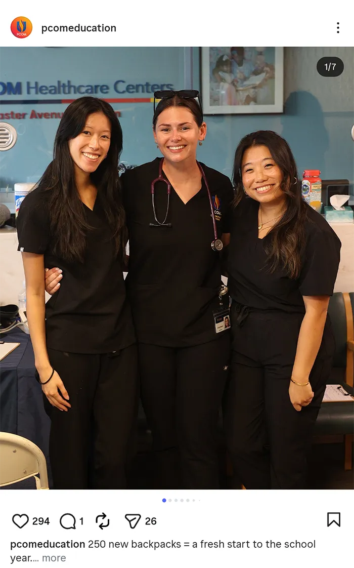 Social media post from PCOM's Instagram account