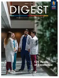 Cover of PCOM Digest Magazine 2 - 2024, with third-year clerkship students during morning rounds