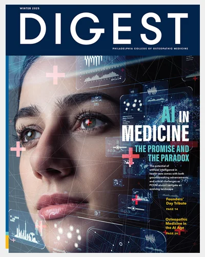 Digest Magazine cover featuring close up view of woman's face overlayed with bar graphs and various charts