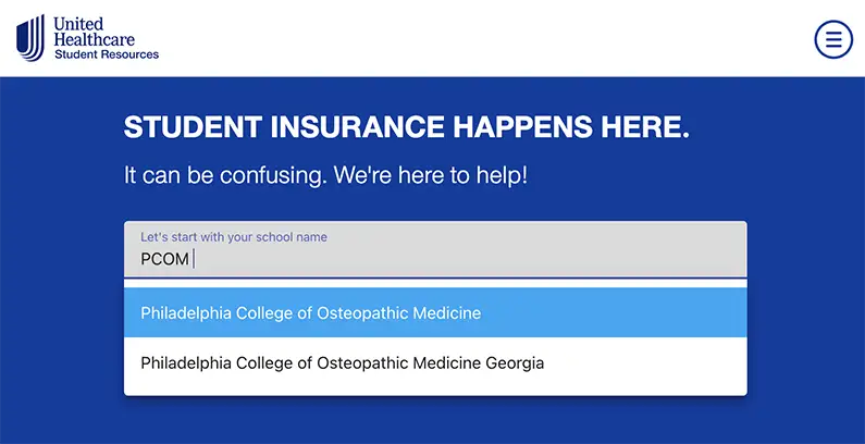 Search field on UnitedHealthcare Student Resources webpage