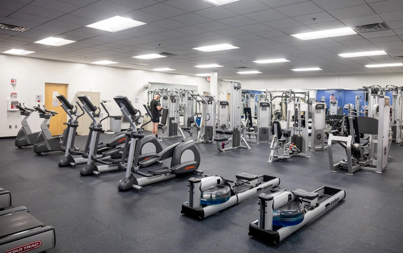 Weight room and cardiovascular equipment in PCOM Georgia's fitness center