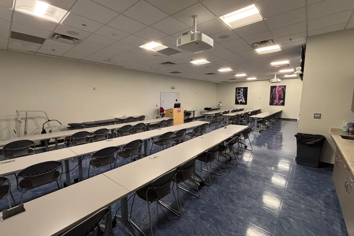 Long photo shot of the DPT program's multipurpose classroom